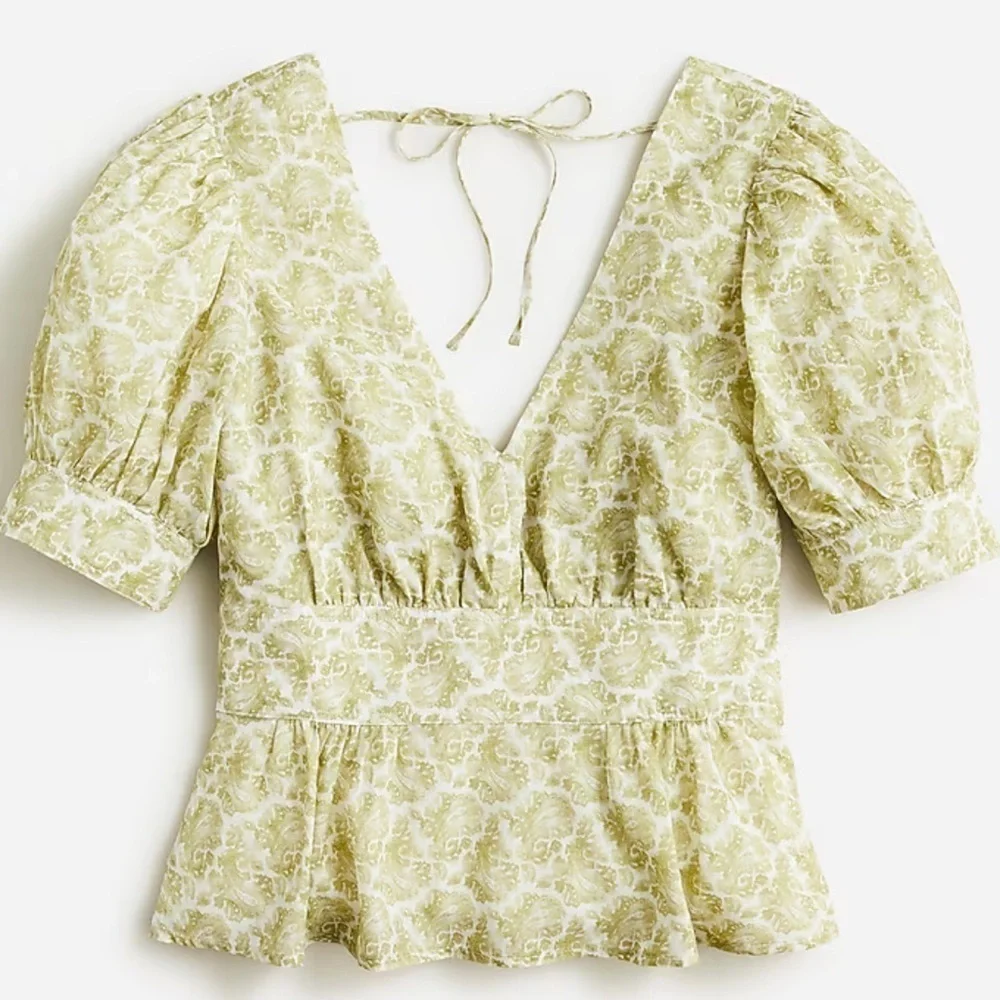 J. Crew Puff Sleeve V Neck Top Sz 4